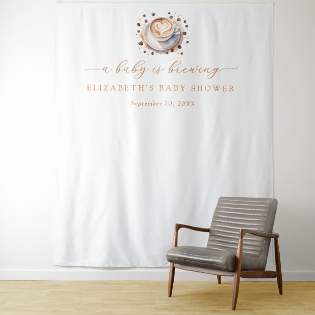 Baby is Brewing Coffee Baby Shower Backdrop Tapestry (In Situ)