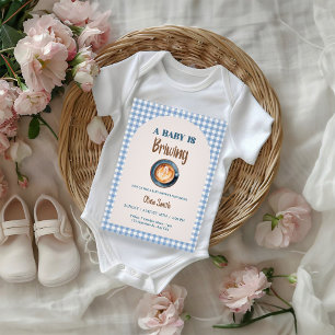 Baby is Brewing Coffee Baby Shower Blue Gingham Invitation