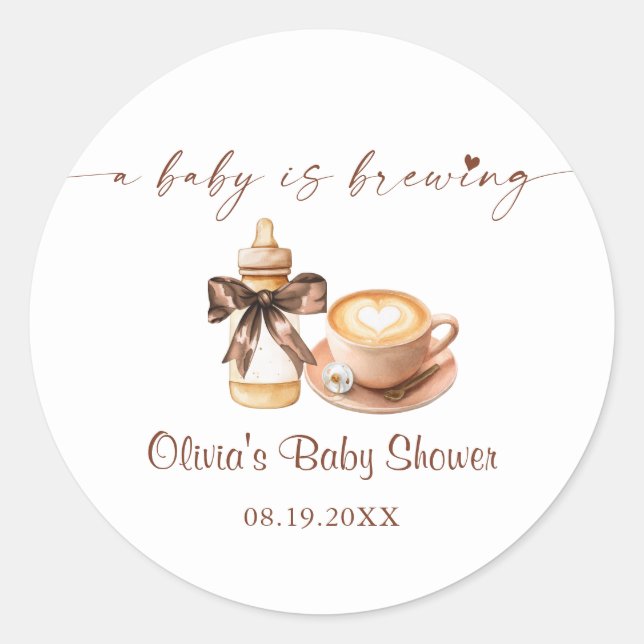 Baby Is Brewing Coffee Baby Shower Classic Round Sticker (Front)