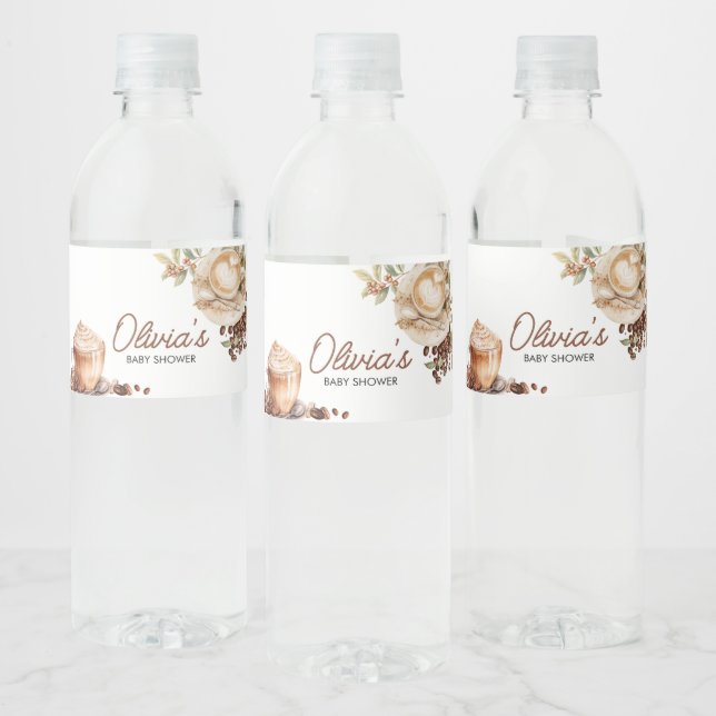 Baby is Brewing Coffee Bean Baby Shower Water Bottle Label (Bottles)