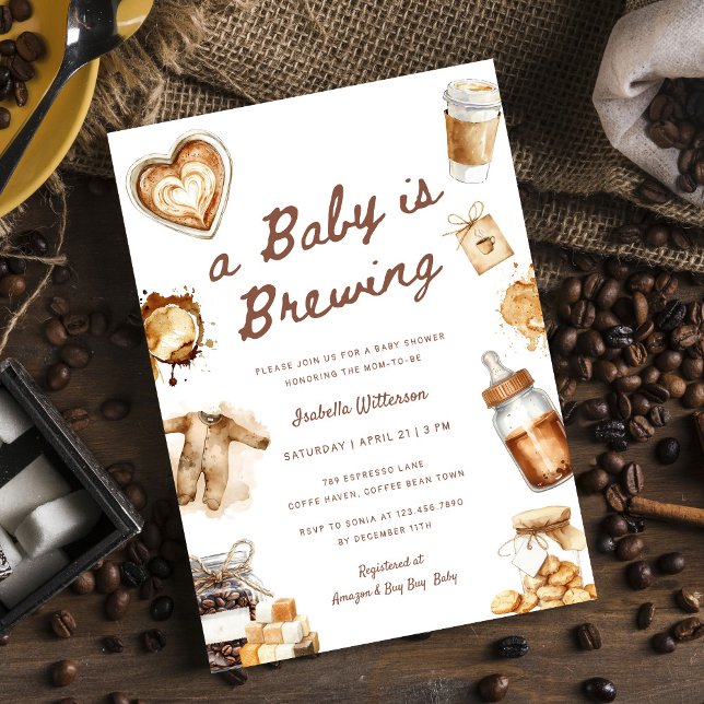 Baby Is Brewing Coffee Brown Baby Shower Invitation (Creator Uploaded)