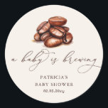 Baby is Brewing Coffee Gender Neutral Baby Shower Classic Round Sticker<br><div class="desc">Baby is Brewing Coffee Gender Neutral Baby Shower Stickers</div>