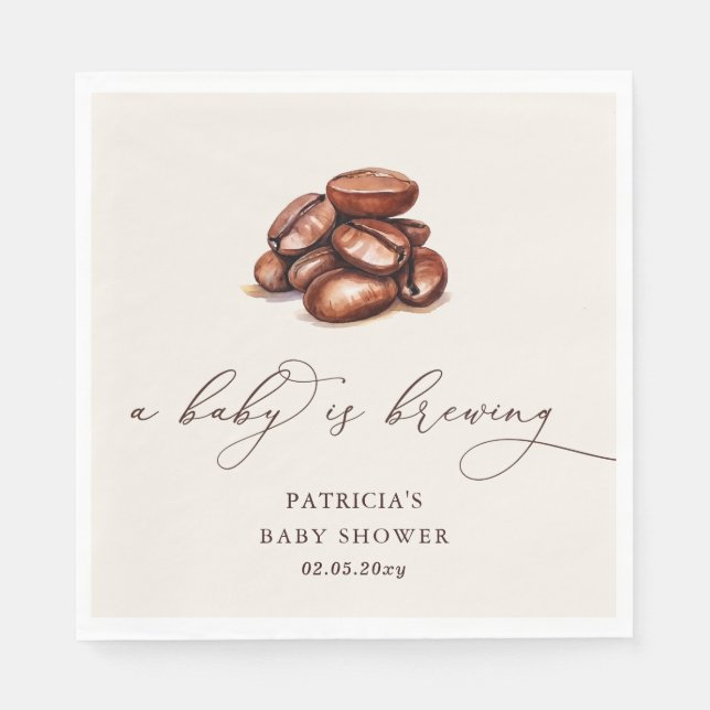 Baby is Brewing Coffee Gender Neutral Baby Shower Napkin (Front)