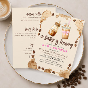 Baby is Brewing Coffee Girl Baby Shower All in On Invitation
