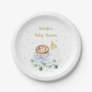 Baby Is Brewing Coffee Greenery Baby Shower Paper Plate