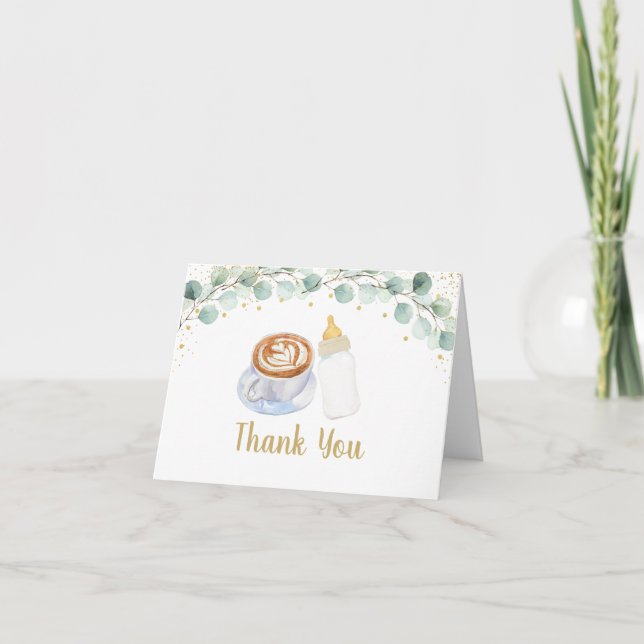 Baby Is Brewing Coffee Greenery Thank You Card (Front)