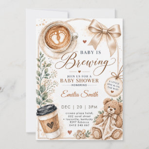 Baby Is Brewing Coffee Teddy Bear Baby Shower Invitation