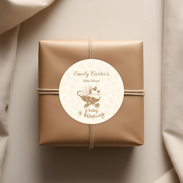 Baby is Brewing Cute Pram Baby Shower Thank You Classic Round Sticker (Creator Uploaded)