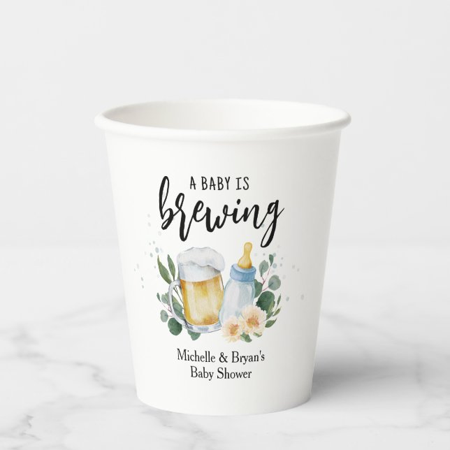 Baby Is Brewing Greenery Baby Shower Cheers Paper Cups (Front)