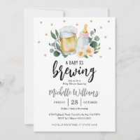 Baby Is Brewing Greenery Baby Shower Invitation