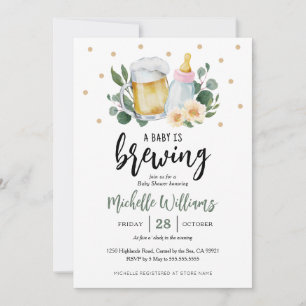Baby Is Brewing Greenery Baby Shower Invitation