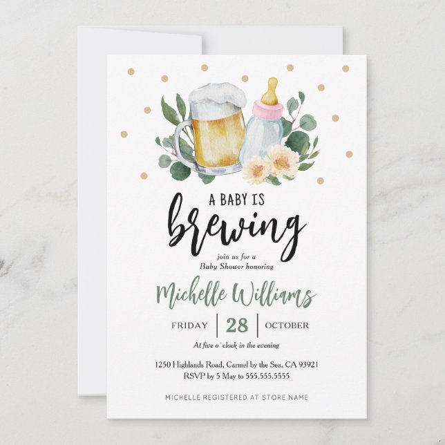 Baby Is Brewing Greenery Baby Shower Invitation (Front)