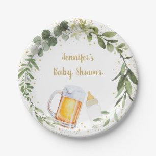 Baby Is Brewing Greenery Baby Shower Paper Plate