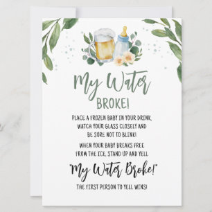 Baby Is Brewing Greenery My Water Broke Game  Card