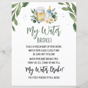 Baby Is Brewing Greenery My Water Broke Game Sign