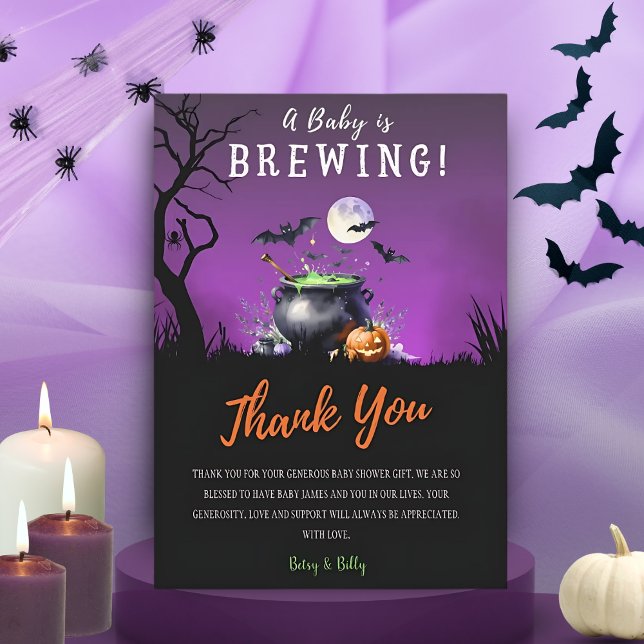 Baby Is Brewing Halloween Baby Shower Thank You Card (Creator Uploaded)