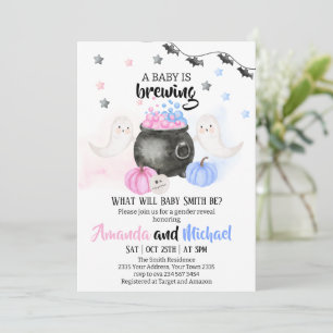 Baby Is Brewing Halloween Gender Reveal Party Invitation