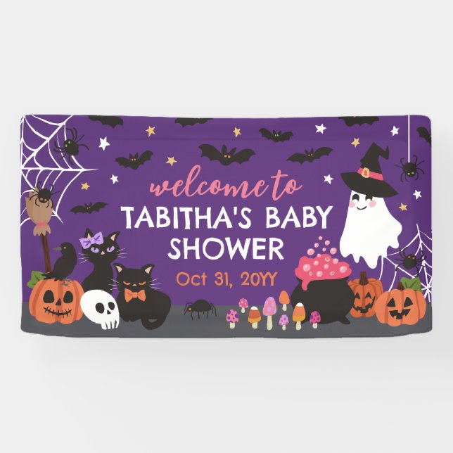 Baby Is Brewing Halloween Girl Baby Shower Welcome Banner (Horizontal)