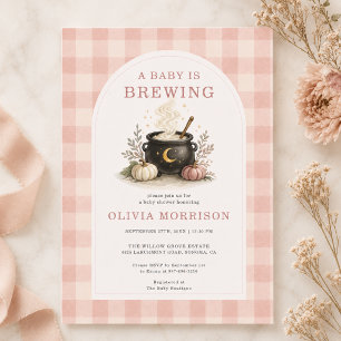 Baby is Brewing Halloween Pink Girl Baby Shower Invitation