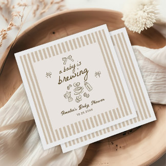 Baby is Brewing Hand Drawn Coffee Baby Shower Napkin