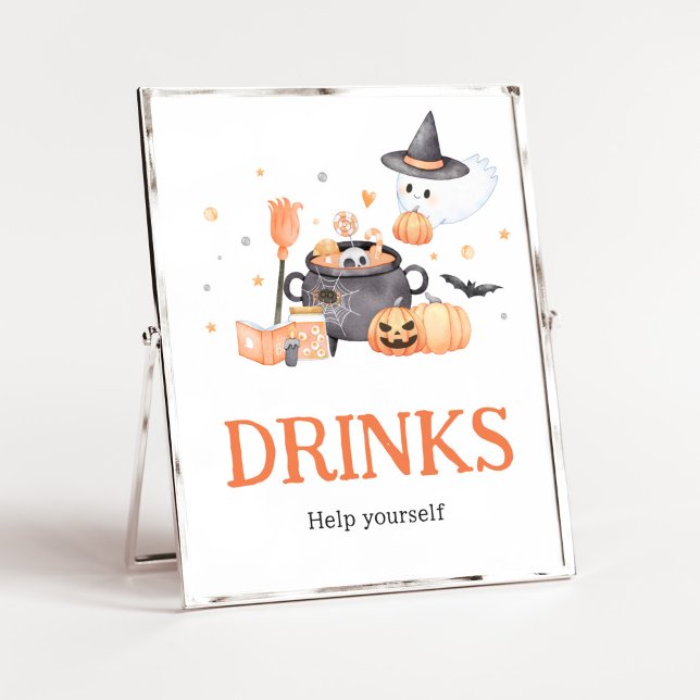 Baby is Brewing Orange Halloween Drinks Poster (Baby is Brewing Baby Shower Drinks Sign)