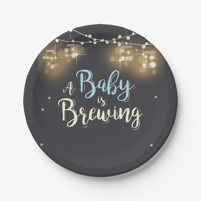 Baby is brewing Paper Plates Baby BaByQ Boy (Front)