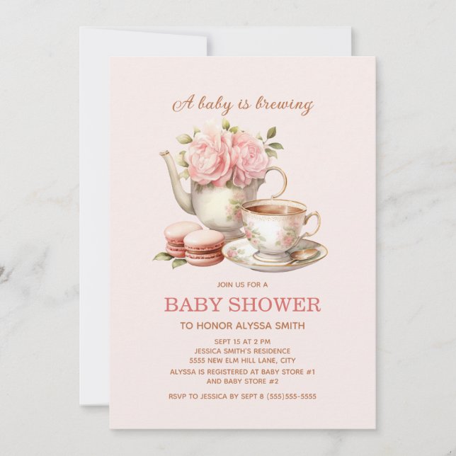 Baby is Brewing Pink Floral Baby Girl  Invitation (Front)