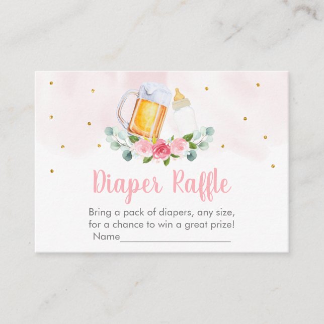 Baby Is Brewing Pink Gold Baby Diaper Raffle Enclosure Card (Front)