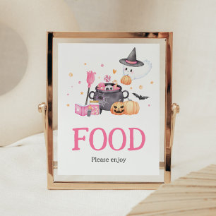 Baby is Brewing Pink Halloween Baby Shower Food Poster