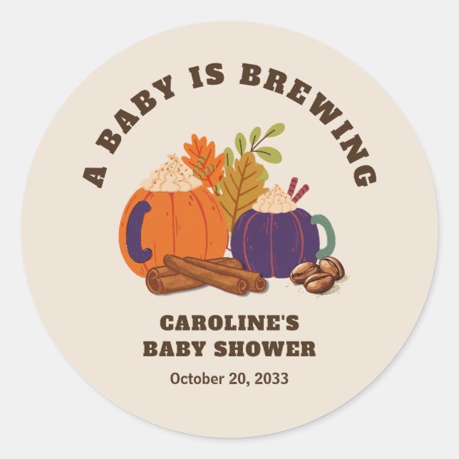 Baby Is Brewing Pumpkin Coffee Fall Baby Shower Classic Round Sticker (Front)