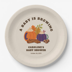 Baby Is Brewing Pumpkin Coffee Fall Baby Shower Paper Plate