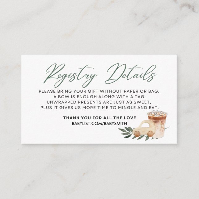 Baby is Brewing - REGISTRY DETAILS - Green Enclosure Card (Front)