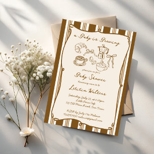 Baby is brewing retro stripes coffee baby shower invitation