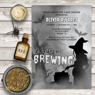 Baby is Brewing Spooky Witch Halloween Baby Shower Invitation