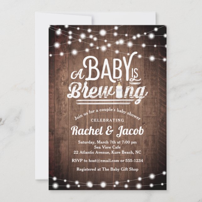 Baby is Brewing String Lights Rustic Baby Shower Invitation (Front)