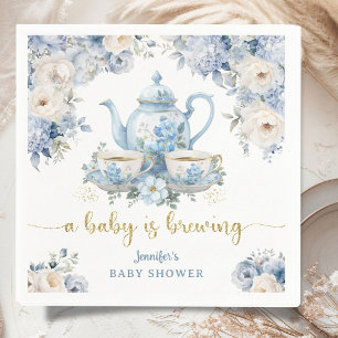 Baby Is Brewing Tea Baby Shower Boy Blue Floral Napkin