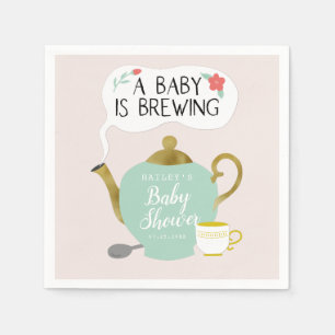 Baby Is Brewing   Tea Party Floral Baby Shower Napkin