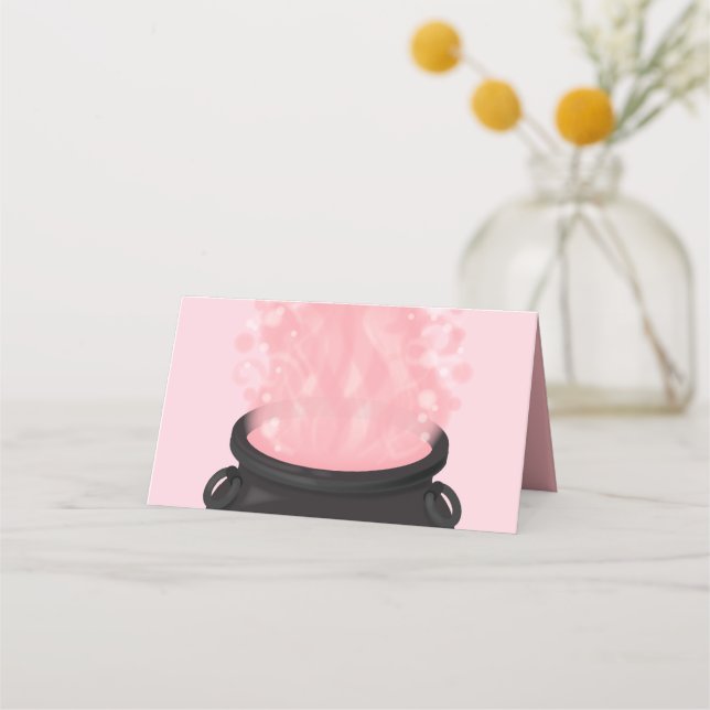 Baby is Brewing Witch Shower Gothic Pink Girl Place Card (Front)