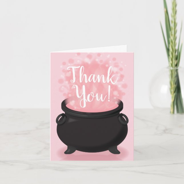 Baby is Brewing Witch Shower Gothic Pink Girl Thank You Card (Front)