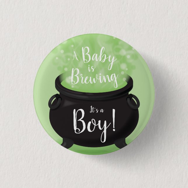 Baby is Brewing Witch Shower Halloween Cauldron 1 Inch Round Button (Front)