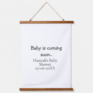 Baby is coming soon baby shower name date typewrit hanging tapestry