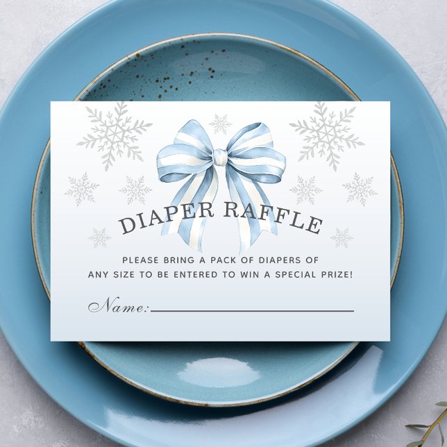 Baby It’s Cold Outside Blue Bow Diaper Raffle Enclosure Card (Baby It’s Cold Outside Blue Bow Diaper Raffle Enclosure Card. Diaper Raffle Insert. #winterbaby)