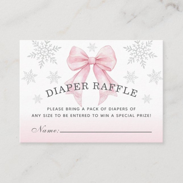 Baby It’s Cold Outside Pink Bow Diaper Raffle Business Card (Front)