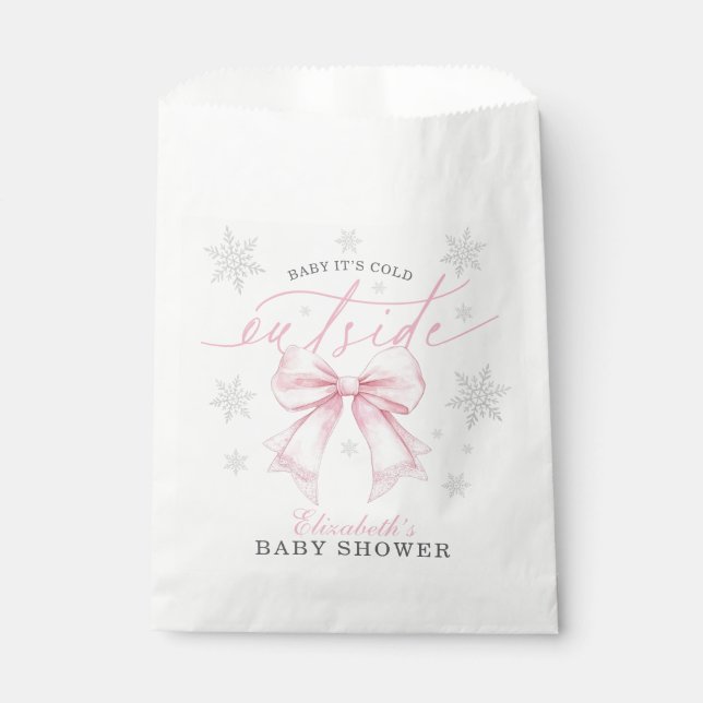 Baby It’s Cold Outside Pink Bow Winter Baby Shower Favour Bag (Front)