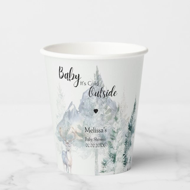 Baby It’s Cold Outside Winter Evergreen Woodland  Paper Cups (Front)