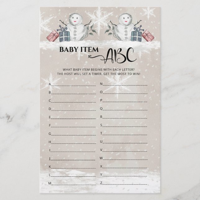 Baby Item ABC Snowman Baby Shower  (Front)