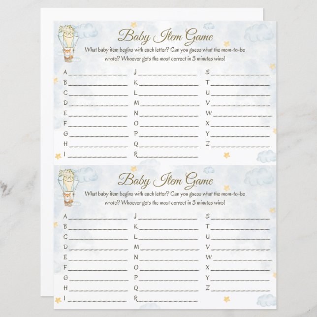 Baby Item Game - Hot Air Balloon Design (Front/Back)