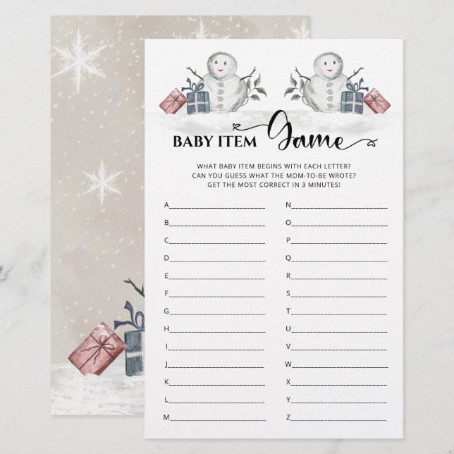 Baby Item Game  Snowman Baby Shower  (Front/Back)