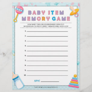 Baby Item Memory Game [Baby Basics Blue] Letterhead