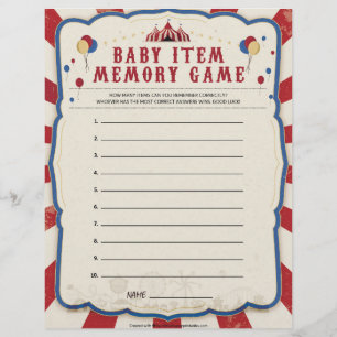 Baby Item Memory Game [Circus Theme] Letterhead